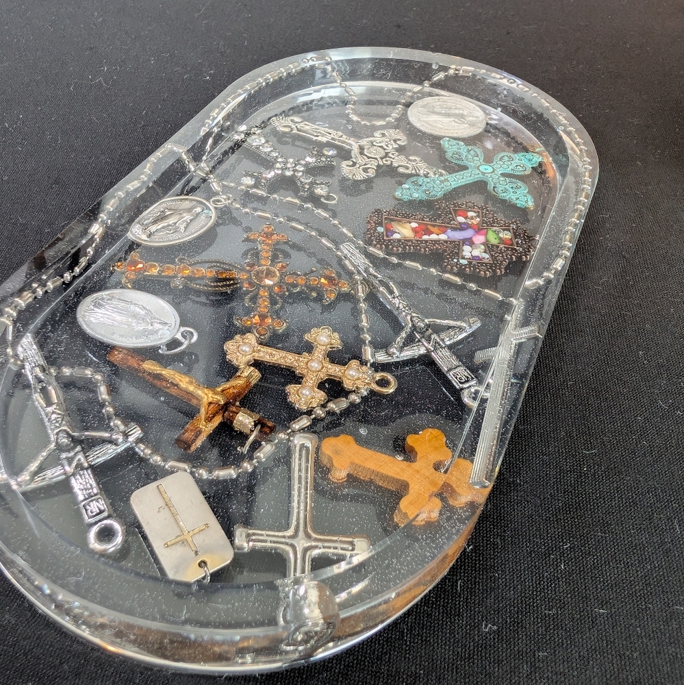 Handmade Jewelry Tray With Crosses - Decorative Vanity Storage - Picture 6 of 7
